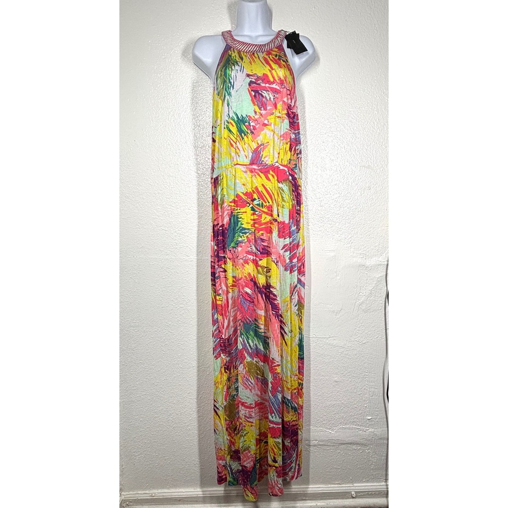 BCBGMAXAZRIA Karsen Tropical Abstract Maxi Dress Medium Bright Spring Resort NWT - Picture 10 of 10